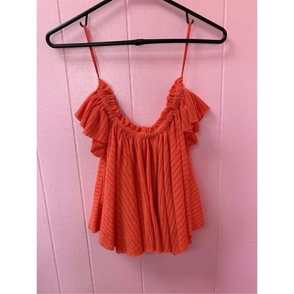Free People Beach Women's Coral Like It Shake It Ruffle swing Crop Top Size XS - Picture 6 of 6